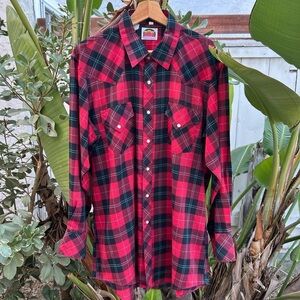 Vintage 1980s Miller Western Wear Plaid Shirt 17-34 L 24x32